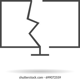 Damaged Monitor Display or Crash Computer Icon in Flat 