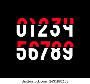 Damaged number, broken narrow numerals 0, 1, 2, 3, 4, 5, 6, 7, 8, 9 set made cut effect, vector illustration 10EPS