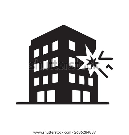 Damaged office building icon representing structural failure after an earthquake explosion or terrorist attack causing urban business disaster