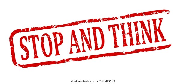 Damaged oval red stamp - stop and think - vector