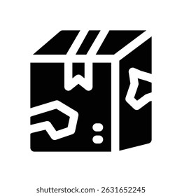 damaged package glyph icon. Strong and solid vector icon for websites, mobile interfaces, presentations, and visual branding. High quality and easy to edit.