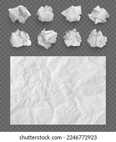 Damaged paper. Crumpled paper balls printing cardboard textures decent vector realistic collection