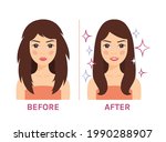 Damaged and Perfect Hair. Isolated Girl with Unruly and Clean Hair. Woman with a Dirty Head. Comparison.Concept of Hair Care and Beauty. Flat Color Cartoon Style.White background. Vector illustration.