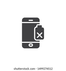 Damaged phone battery vector icon. filled flat sign for mobile concept and web design. Smartphone battery low glyph icon. Symbol, logo illustration. Vector graphics