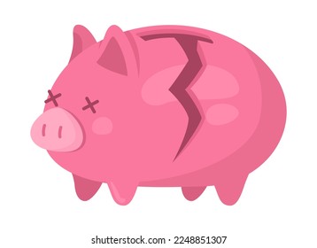 Damaged piggy bank semi flat color vector object. Financial problem. Editable element. Items on white. Lack of money simple cartoon style illustration for web graphic design and animation