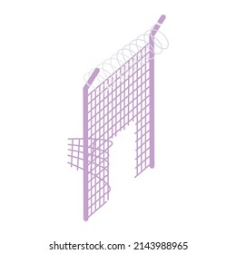 Objeto vector de color semiplano de alambre de púas de alambre de púas dañado. Oportunidad para escapar de los prisioneros. Elemento de tamaño completo sobre blanco. Ilustración simple de estilo de dibujos animados para diseño gráfico web y animación