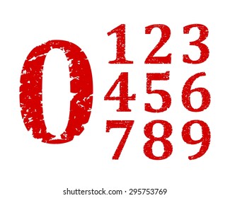 Damaged red numbers 0-9 - Illustration