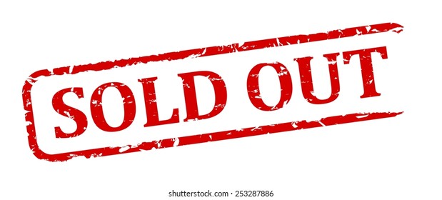 Damaged red oval stamp with the words - Sold out - vector