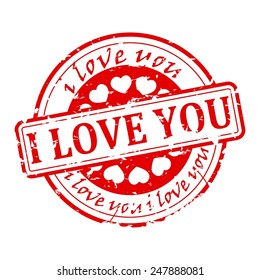 Damaged red round stamp with the words "I love you" - vector