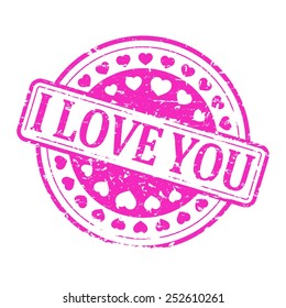 Damaged red round stamp with the words "I love you" - vector