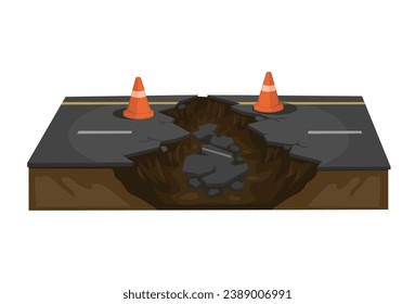 Carretera dañada. Vector de ilustración de la construcción y el terremoto