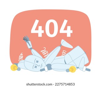 Damaged robot vector empty state illustration. Editable 404 not found page for UX, UI design. Broken in pieces machine flat character. Color website error flash message. Fira Sans Semibold font used