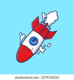 Damaged Rocket Crashed Cartoon Vector Icon Illustration. Science Technology Icon Concept Isolated Premium Vector. Flat Cartoon Style