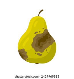 Damaged rotten peer fruit. Bad unhealthy food from kitchen, moldy expired products cartoon vector illustration