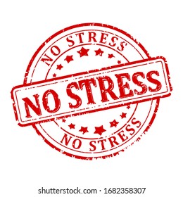 Damaged round red stamp with the word no stress