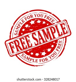 Damaged round red stamp with the words -  free sample - vector