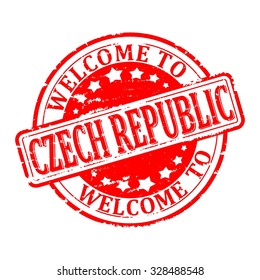 Damaged round red stamp with the words - welcome to czech republic - vector