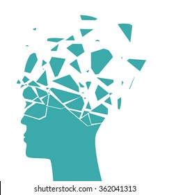 Damaged shattered face silhouette. Vector illustration.