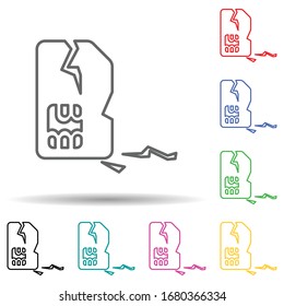 Damaged sim card multi color set icon. Simple thin line, outline of telecommunication icons for ui and ux, website or mobile application