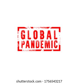 Damaged stamp with red inscription global pandemic stamp on white background