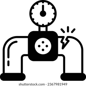 Damaged Supply Tube vector color icon design, Handyman Services symbol, House Repairing sign, Civil Engineering and Building Contractor, Short radius elbows with Single Turbine flow meter concept