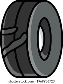 Damaged Tire concept, Cracked and Bugling Tyre Vector Color Icon Design, Tire Repair Tools and Wheel Shop Equipment on White background, Tyre Repair and Fix stock illustration, 