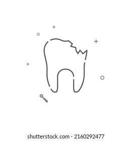 Damaged tooth, caries simple vector line icon. Symbol, pictogram, sign isolated on white background. Editable stroke. Adjust line weight.