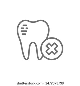 Damaged tooth enamel, dental broken line icon.