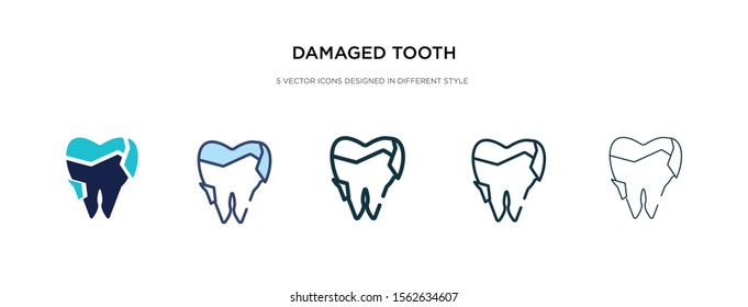 damaged tooth icon in different style vector illustration. two colored and black damaged tooth vector icons designed in filled, outline, line and stroke style can be used for web, mobile, ui