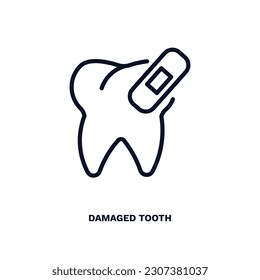 damaged tooth icon. Thin line damaged tooth icon from dental health collection. Editable damaged tooth symbol can be used web and mobile