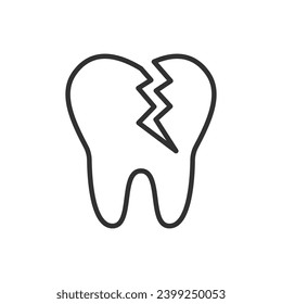 Damaged tooth, linear icon. Cracked tooth, enamel breakdown. Line with editable stroke