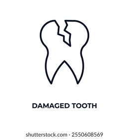 damaged tooth outline icon. Linear vector from dentist concept. Thin line damaged tooth icon isolated on white background