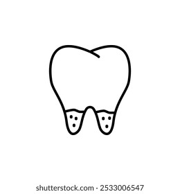 Ícone do vetor da raiz do dente danificado. Cuidados dentários. Odontologia. Ilustração de linha fina personalizável. traçado editável.