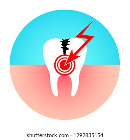 Damaged tooth. Toothache. Caries disease flat vector illustration.
