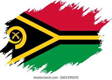 Damaged Vanuatu flag. Vanuatu flag with grunge texture. Independence Day. Banner, poster template. National flag Vanuatu with coat arms. The national flag Vanuatu is drawn in ink.