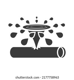 Icono de glifo de tubería de agua dañado aislado en fondo blanco.Ilustración vectorial.
