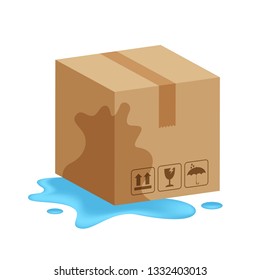 Damaged Wet Crate Boxes 3d, Broken Cardboard Box Wet, Flat Style Cardboard Parcel Boxes, Packaging Cargo, Isometric Boxes Brown, Packaging Box Brown Icon, Symbol Carton Box Isolated White Background