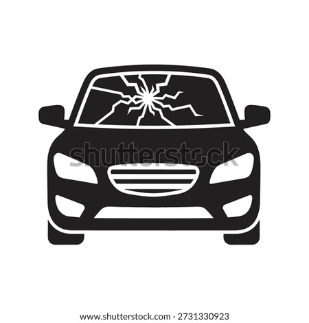 Damaged windshield icon vector illustration showing car front glass shattered broken web crack repair replacement service concept isolated white background design element