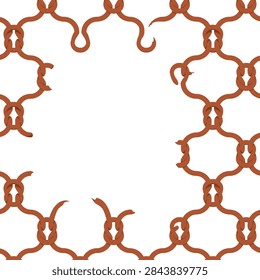 Damaged wire mesh frame with central copy space, broken knot rope border pattern isolated on white background for banner and poster design vector illustration