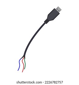 Damaged wire and USB cables. Cartoon vector illustration. Broken plug isolated in white background. Circuit, electricity, disconnection, repair concept for banner design