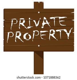 Damaged wooden sign vector warning "Private Property"