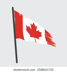 Bandera canadiense dañada y desgastada con un diseño rasgado y andrajoso. Captura la esencia del orgullo nacional de Canadá con esta bandera vintage, sucia y rayada