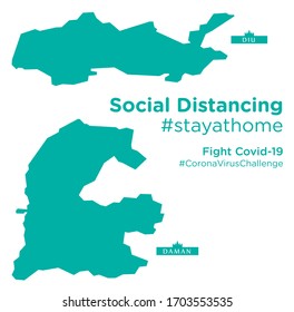Daman and Diu map with Social Distancing stayathome tag