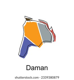 Daman map illustration design, vector template with outline graphic sketch style isolated on white background