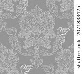 Damascus fights in the Baroque style. Seamless vector background of ornate decorative leaves in art deco style. Textured texture gray 