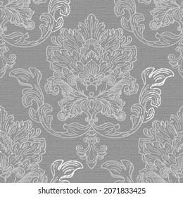 Damascus fights in the Baroque style. Seamless vector background of ornate decorative leaves in art deco style. Textured texture gray 