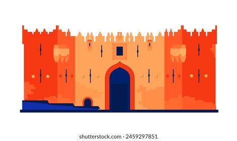 Damascus Gate - modern flat design style single isolated image. Neat detailed illustration of main entrance of the Muslim quarter of the Old City of Jerusalem. Architecture and sights of Israel idea