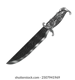 Damascus Knife Vector Engraved Style