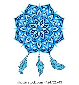 Damascus pattern of floral ornament on white background. Mandala with feathers