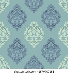 Damascus. Seamless fashion 3D surround Wallpaper in blue and green.
